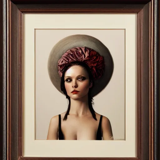 Prompt: portrait of a ceremonial hat embedded into a woman's skull, by gerald brom