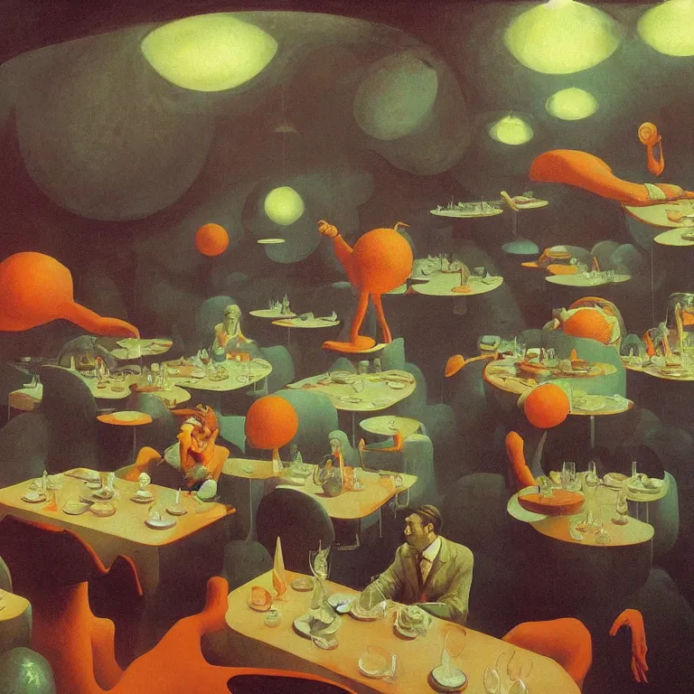 Image similar to spherical lava people at underwater restaurant Edward Hopper and James Gilleard, Zdzislaw Beksinski highly detailed