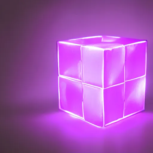 Prompt: cube of glowing purple light, professional photography