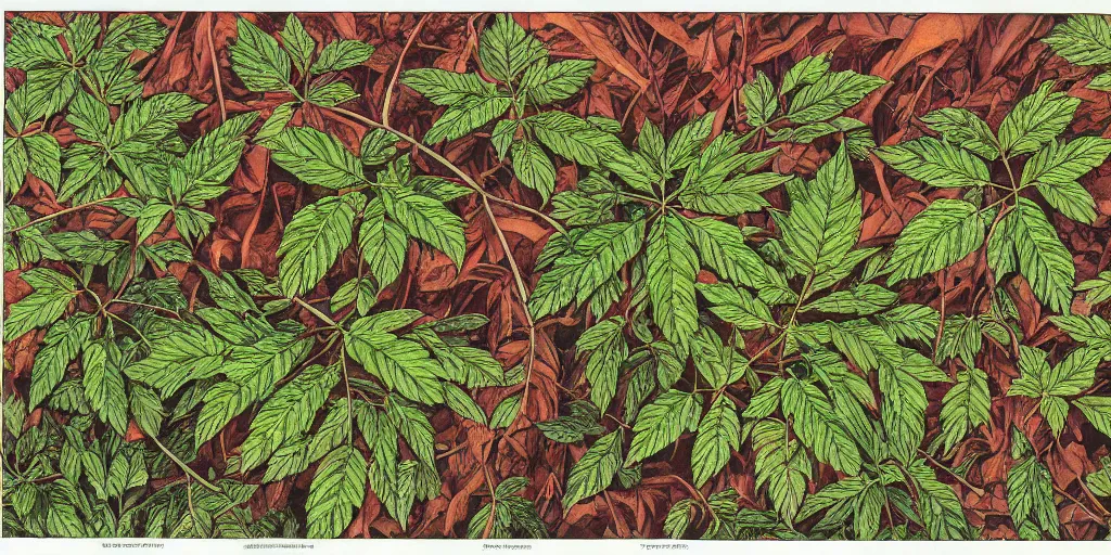 Image similar to high resolution scan of the leaves of an old cursed herbarium, by akira toriyama, by john howe, infographic, textbook, marginalia