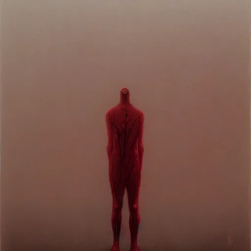 Prompt: a blood red existential nightmare by Zdzisław Beksiński, cinematic