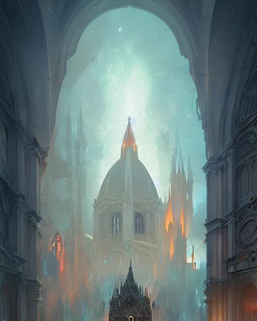 Prompt: il duomo by peter mohrbacher and dan mumford and nekro, cgsociety, volumetric light, 3 d render