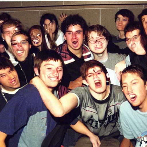 Prompt: photo of a college frat party 2 0 0 2