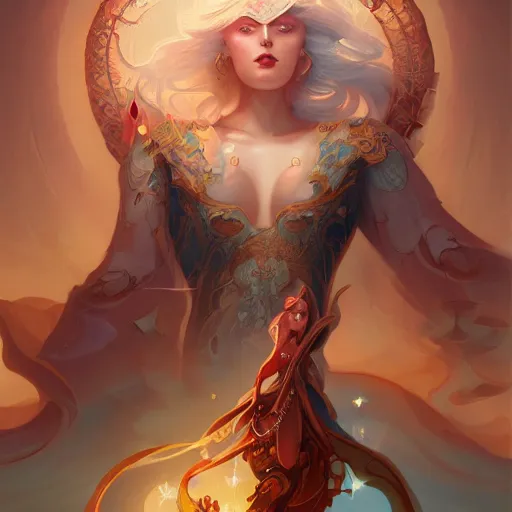 Prompt: a beautiful empress of magic, book cover, by peter mohrbacher and wlop, digital art, highly detailed, intricate, fantasy, mystical, ethereal, 4K UHD image