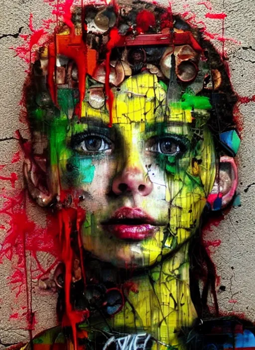 Image similar to a portrait of a pretty sewer punk young lady by artur bordalo