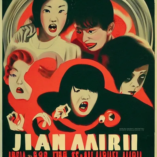 Prompt: 1 9 5 0 s movie poster for a japanese horror film about a vampire,