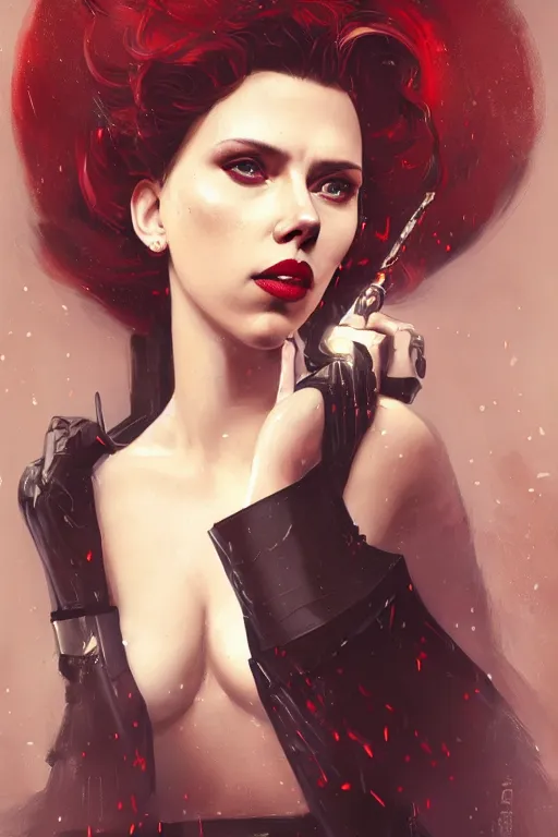 Image similar to a fancy portrait of a Scarlett Johansson as lady death by Greg Rutkowski, Sung Choi, Mitchell Mohrhauser, Maciej Kuciara, Johnson Ting, Maxim Verehin, Peter Konig, final fantasy , mythical, 8k photorealistic, cinematic lighting, HD, high details, atmospheric,