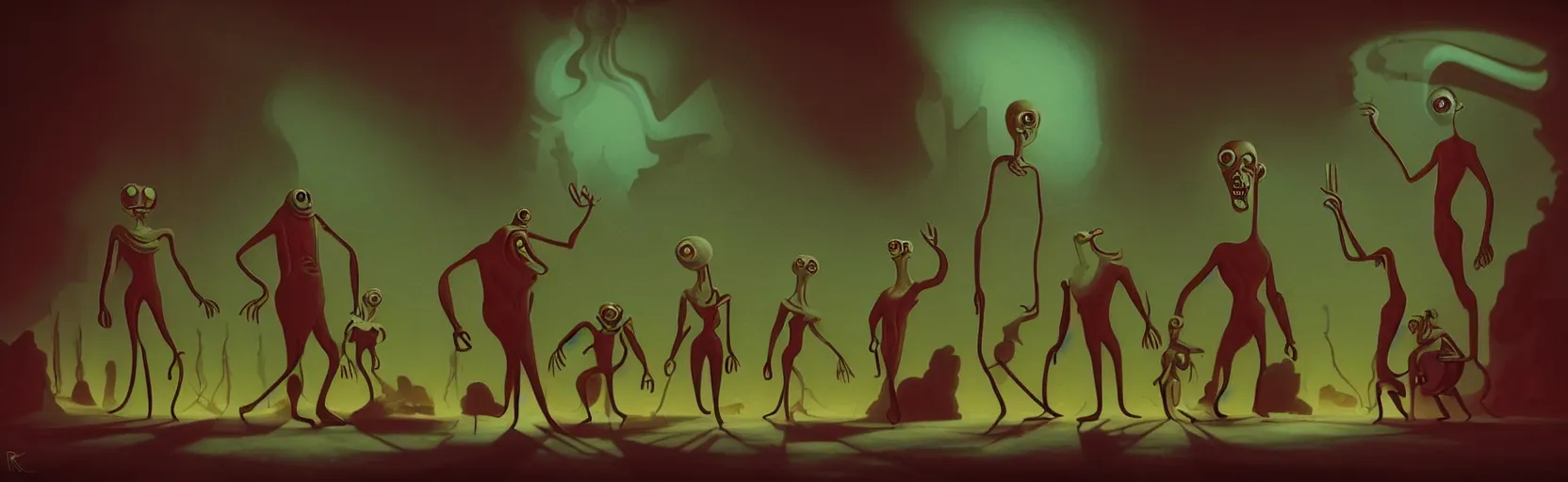 Image similar to uncanny repressed mutants from the depths of a vast wasteland in the collective unconscious, dramatic lighting, surreal dark 1 9 3 0 s fleischer cartoon characters, surreal painting by ronny khalil