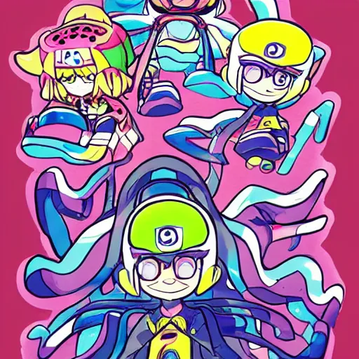 Image similar to Splatoon manga art illustration, colored illustration