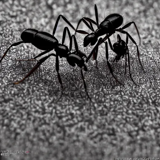 Prompt: national geographic photography, high contrast of 2 ants fighting