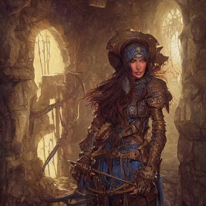 Image similar to megan fox in a digital painting of a medieval fantasy dungeon room by justin gerard, paul bonner, highly detailed, pale blue backlight, digital art, artstation hd by artgerm, greg rutkowski, alphonse mucha