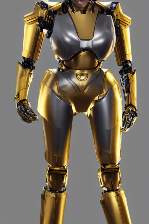 Image similar to maria of metropolis, humanoid robot, golden full body armor, beautiful helmet in the shape of a face, cyborg eyes glowing yellow, scifi, futuristic, raytracing, glowwave, sharp focus, cinematic lighting, artstation, divine, unreal engine 5 rendered, by fritz lang, art style by pixar warner bros dreamworks disney riot games and overwatch