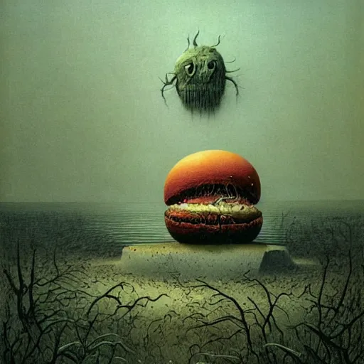 Image similar to Hamburger Monster by zdzisław beksiński