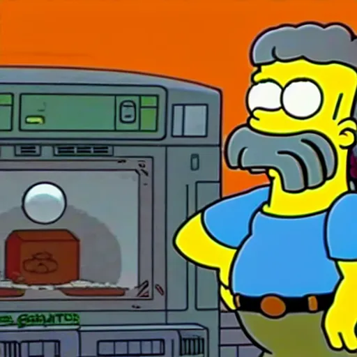 Image similar to doom guy guest starring on the simpsons, matt groening style