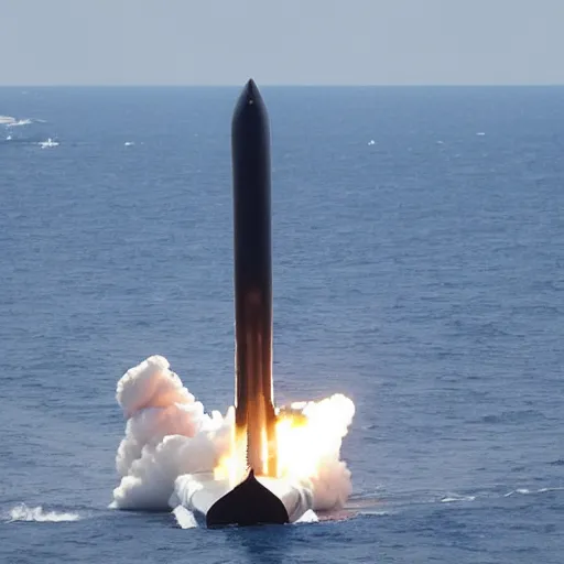 Prompt: a nuclear submarine launching one missile