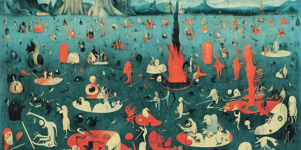 Prompt: lake is an entrance to the void by brecht evens, by hieronymus bosch, stunning, just wow, intricate, mysterious, beautiful, magnificient