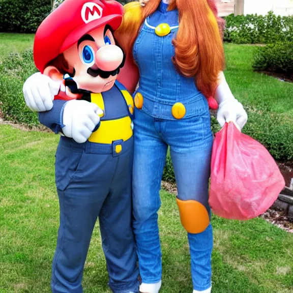 Image similar to mario and princess peach finally settle down and buy a home