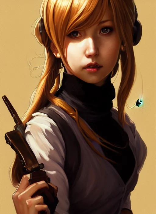 Image similar to portrait of a full body of beautiful young female detective, d & d, sleeveless turtleneck, fantasy, flat lighting, intricate, highly detailed, digital painting, artstation, concept art, smooth, sharp focus, illustration, misa amane, art by simon bisley and greg rutkowski and alphonse mucha, natural tpose