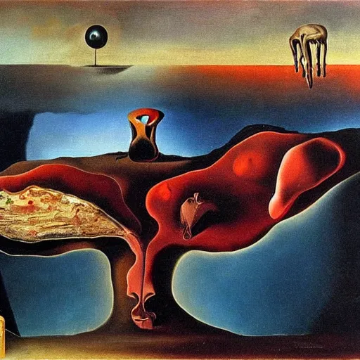 Prompt: Blood surrealism Salvador Dali matte background melting oil on canvas