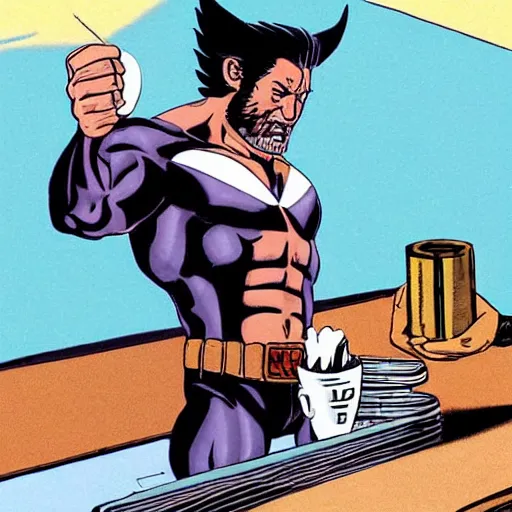 Prompt: real photo of wolverine making a hart coffee late art