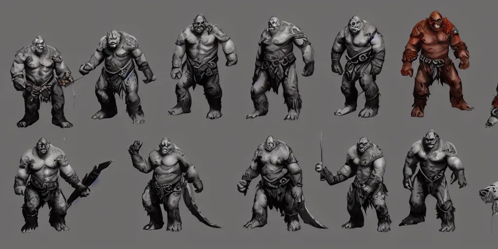 Image similar to a bunch of orcs character designs for a video game, concept art by senior character artist, artstation contest winner, full body