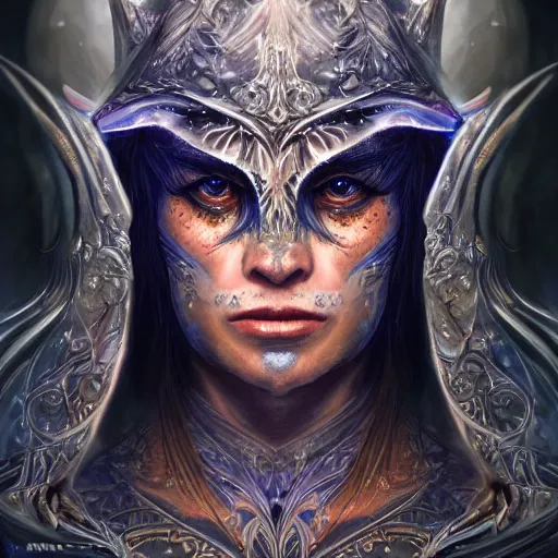 Image similar to a WLOP 3d render of very very highly detailed beautiful mystic portrait of a phantom warrior with galaxy, tattoos by Anton Pieck, intricate, extremely detailed, digital painting, artstation, concept art, smooth, sharp focus, illustration, intimidating lighting, incredible art,