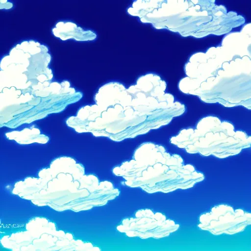 Image similar to epic anime clouds, high colored, blue sky