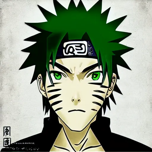 Prompt: sage naruto with random green and black japanese colors as scarlxrd album cover