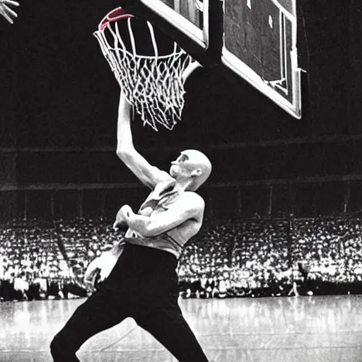 Prompt: count orlok slam dunk in basketball, award winning photograph