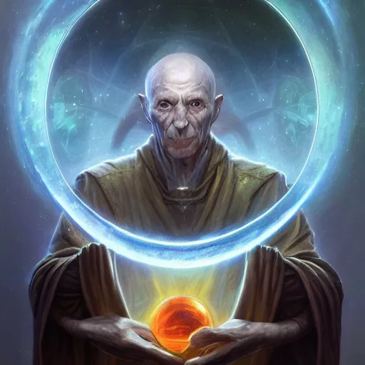 Image similar to the creator of worlds wearing a cloak and holding a holographic planet projection in his hand, detailed, sci - fi, digital painting, artstation, sharp focus, illustration, ominous, artgerm, tomasz alen kopera, peter mohrbacher, donato giancola, joseph christian leyendecker, wlop, frank frazetta