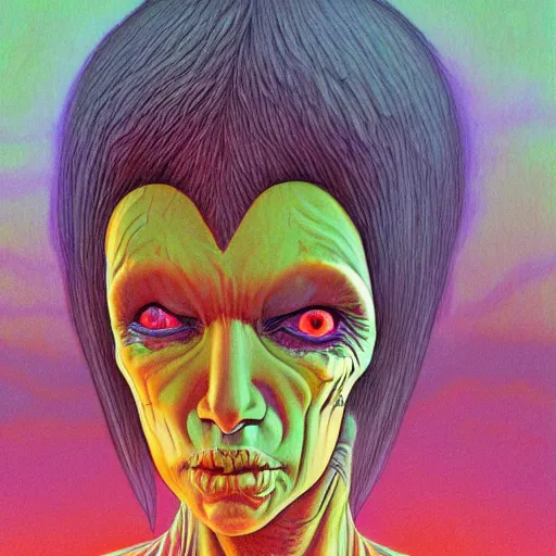 Image similar to original jean giraud digital art painting pastel goth aesthetic, creepy kawaii alien, psychedelic, sabbas apterus