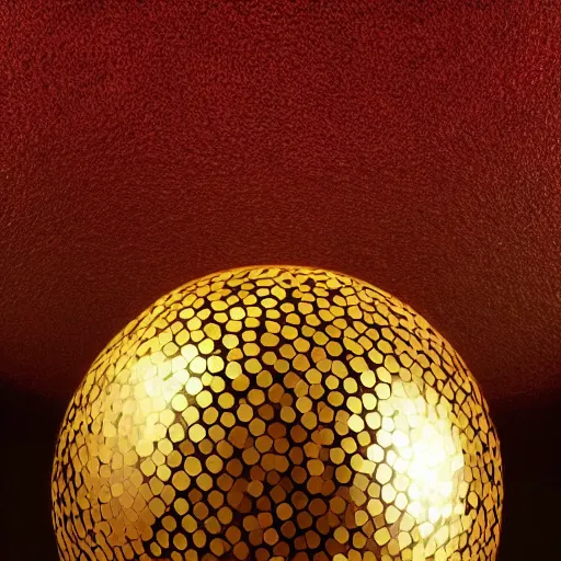 Image similar to a golden sphere handpainted, hyper detailed, red lighting from the side