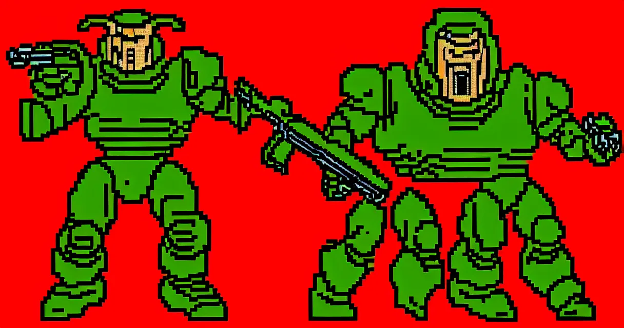 Prompt: donald trump as doomguy from old doom game, low resolution style