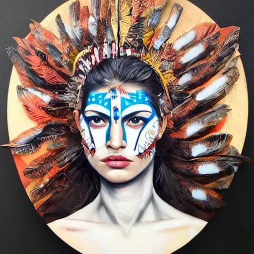 Image similar to a beautiful portrait sculpture designed by Sandra Chevrier, tribal makeup