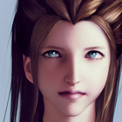 Image similar to realistic aerith from final fantasy 7, photographed by Terry Richardson