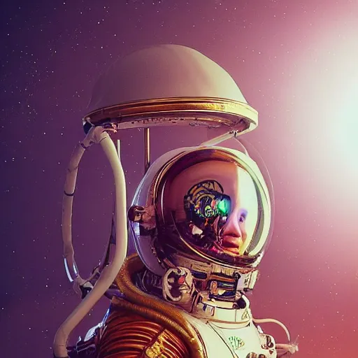 Image similar to A photo-real delicate sculpture of an ornate detailed astronaut in front of an intricate background by AJ Fosik, micro detail, backlit lighting, octane renderer, colourful, physically based rendering, tribal art, trending on cgsociety
