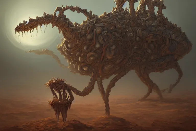 Image similar to a detailed painting of a alien desert rose creature by peter mohrbacher, ernst haeckel, desert mirage, mist, cinematic lighting, post apocalyptic, trending on artstation.