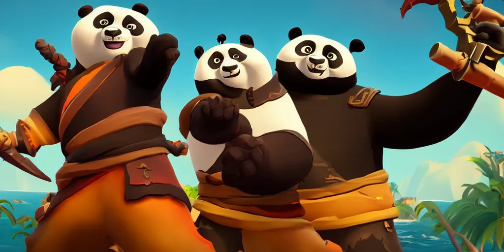 Image similar to selfie of a sea of thieves character, kung fu panda style, digital art, unreal engine