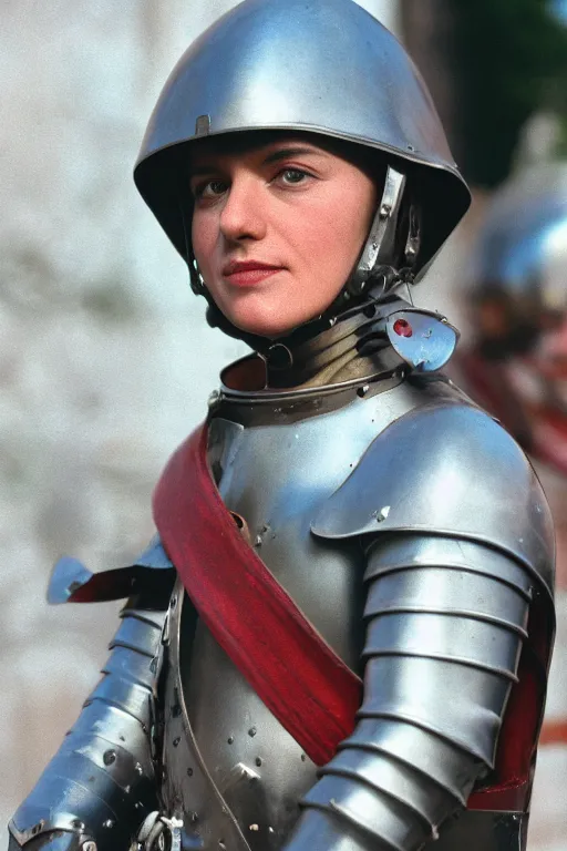 Prompt: Kodak portra 160, 8K, highly detailed, portrait,focus on steel armor: famous french artist in low budget joan of arc movie remake, epic scene