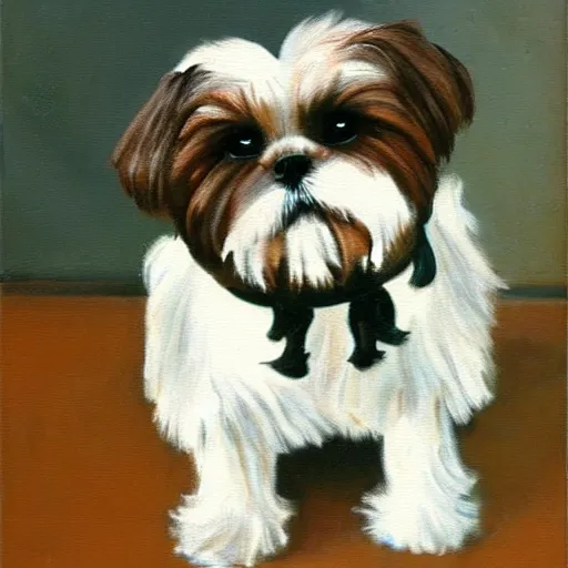 Prompt: shih tzu with dark brown fur, oil painting