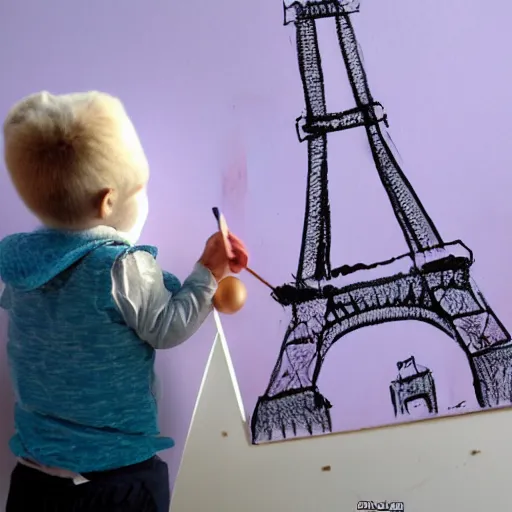 Image similar to A polar bear painting easter eggs in front of the Eiffel Tower