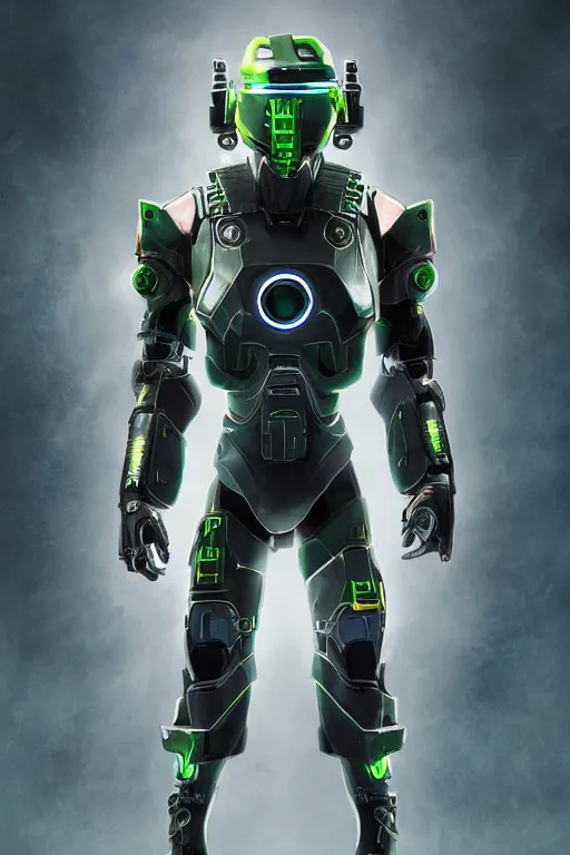 Image similar to neo solar punk robot ninja mask helmet halo 2 0 9 9 futuristic design master chief full body shot radiating a glowing aura global illumination ray tracing hdr fanart arstation by ian pesty and katarzyna da „ bek - chmiel