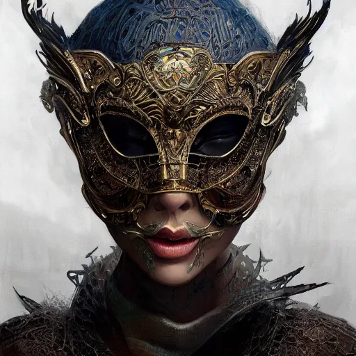 Image similar to Very very very very highly detailed epic photo of face with venetian mask, intricate, dystopian, sci-fi, extremely detailed, digital painting, artstation, concept art, smooth, sharp focus, illustration, intimidating lighting, incredible art by Artgerm and Anton Pieck