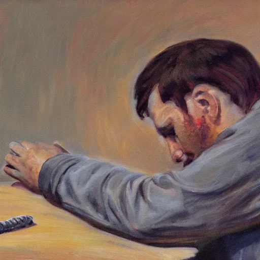 Image similar to A Python programmer's despair, oil on canvas, 1963