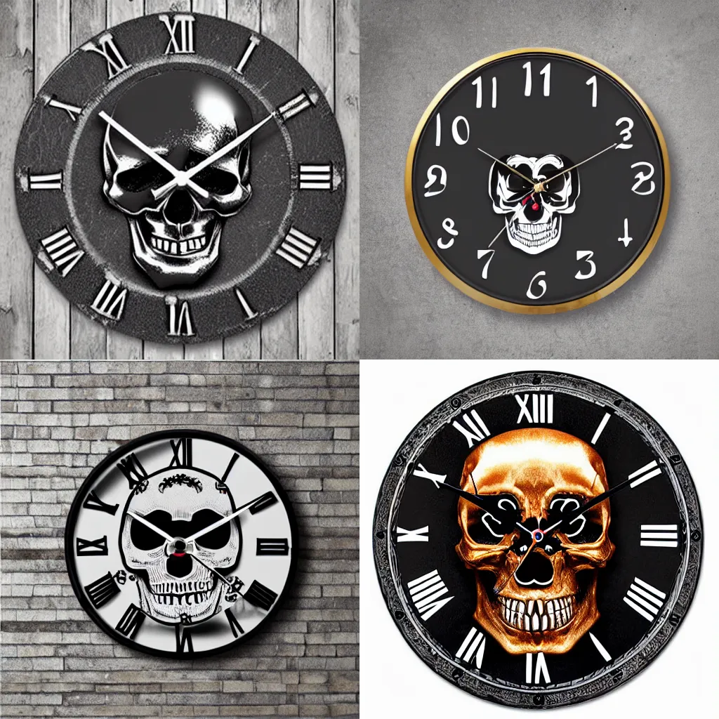 Prompt: heavy metal skull clock