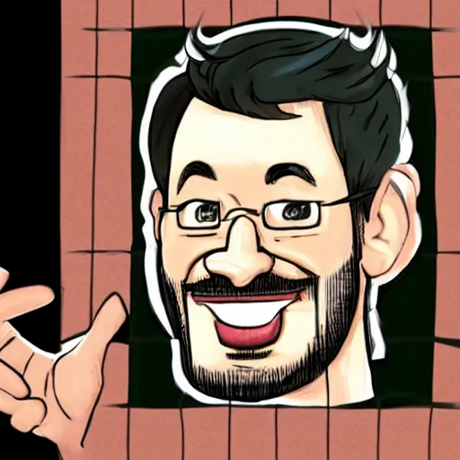 Image similar to a caricature of Markiplier inside a shower full of money which covers his body.