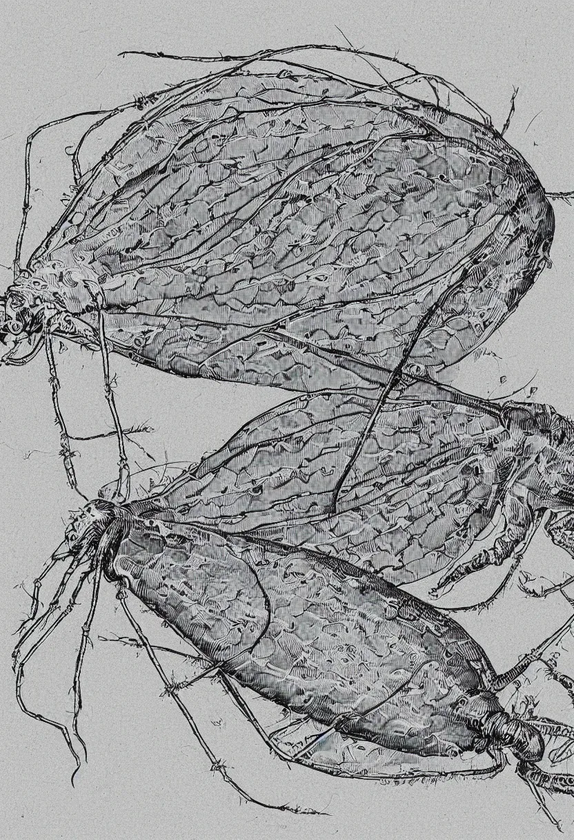 Image similar to parasitic copepod line drawing scientific illustration labelled diagram black and white