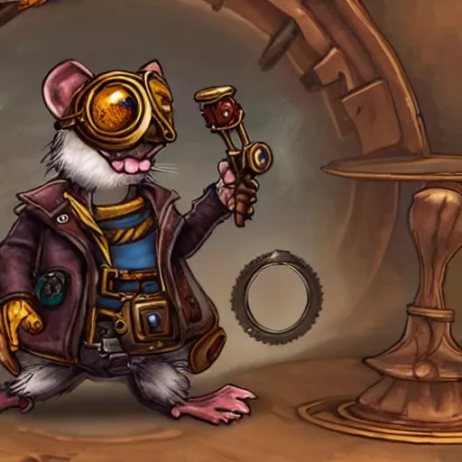 Prompt: a rat with steampunk googles, from Hearthstone