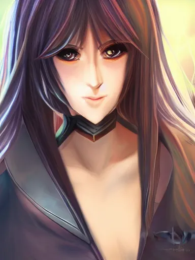 Image similar to a portrait of an attractive knight female anime character with long hair, artgerm