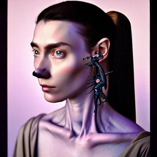 Image similar to Colour Caravaggio style Photography of Beautiful woman with highly detailed 1000 years old face wearing highly detailed sci-fi piercing designed by Josan Gonzalez. Many details . In style of Josan Gonzalez and Mike Winkelmann andgreg rutkowski and alphonse muchaand and Caspar David Friedrich and Stephen Hickman and James Gurney and Hiromasa Ogura. volumetric natural light